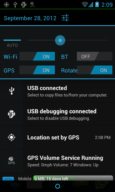 Options menu screen of GPS Volume App